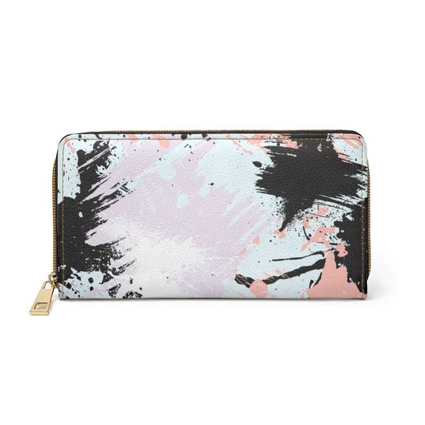 Womens Wallet, Zip Purse, White & Peach Multicolor - One size