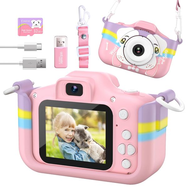 Kids Camera Toys for 3-12 Years Old Boys Girls Children 1080P FHD Selfie Camera 48 MP, Portable Toddler Digital Camera with Protective Case & 32GB Card, Toy Camera for Kids Christmas Birthday Gifts