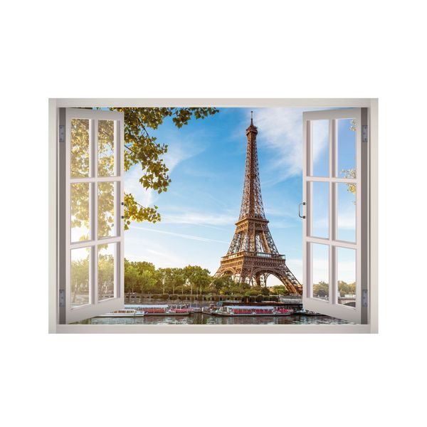 West Mountain Eiffel Tower Paris View Window 3D Wall Decal Art Removable Wallpaper Mural Sticker Vinyl Home Decor W23 (Giant (65''W x 46''H))