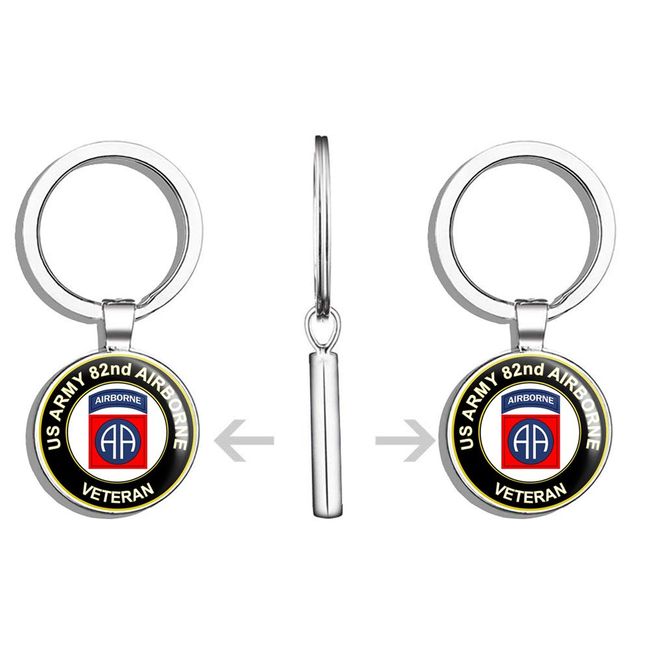 HJ Media U.S. Army Veteran 82nd Airborne Metal Round Metal Key Chain Keychain Ring