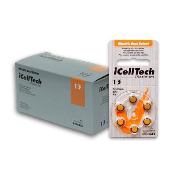 60 iCellTech Hearing Aid Batteries Size: 13 + Battery Caddy