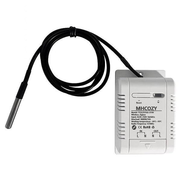 MHCOZY Zigbee Temperature Sensor Controller with Waterproof Probe,Tuya app Remote 16A Smart Switch(tuya zigbee hub needed)