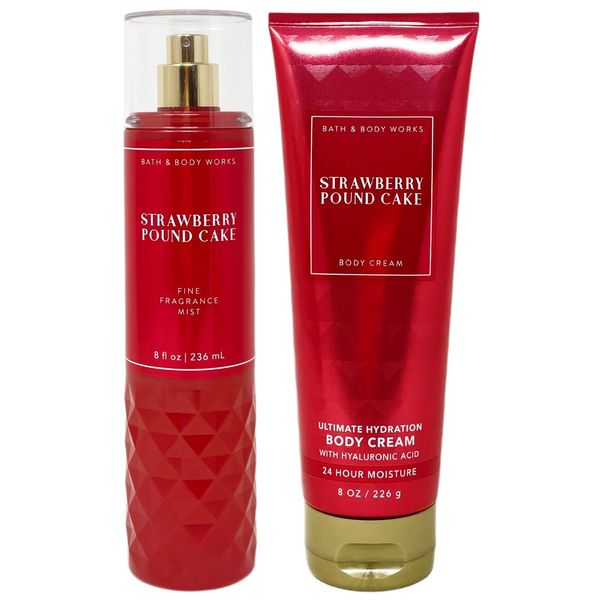 Bath and Body Works - Strawberry Pound Cake - Gift Set - Fine Fragrance Mist & Body Cream – 2021