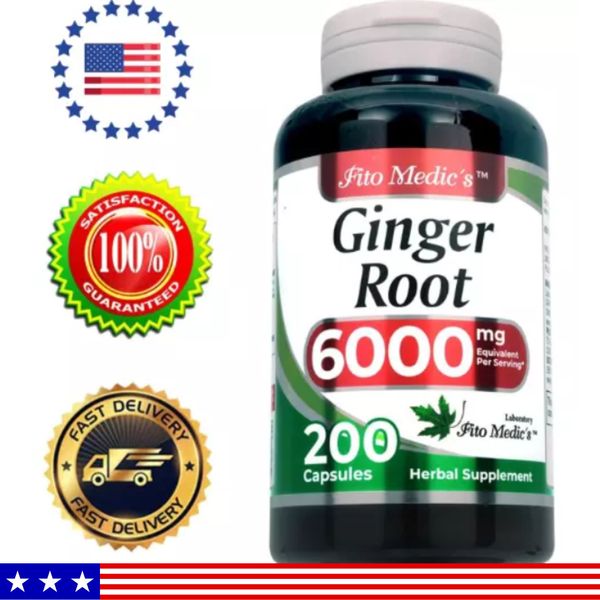 Ginger Root Capsules 6000mg | 200 Pills | Highest Potency Supplement Health USA