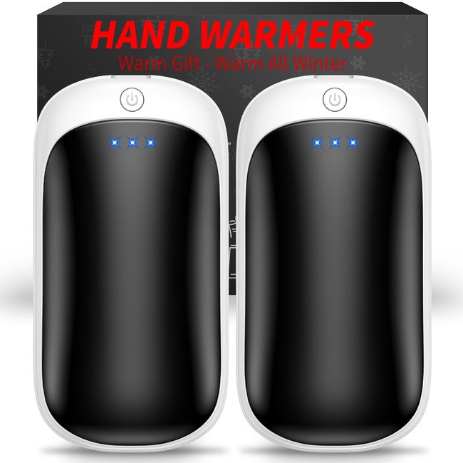 2 Pack Hand Warmers Rechargeable, Portable Electric Hand Warmers Reusable, USB 2 in 1 Handwarmers, Outdoor/Indoor/Warm Gifts for Men Women Kids (White Black&White Black*2)