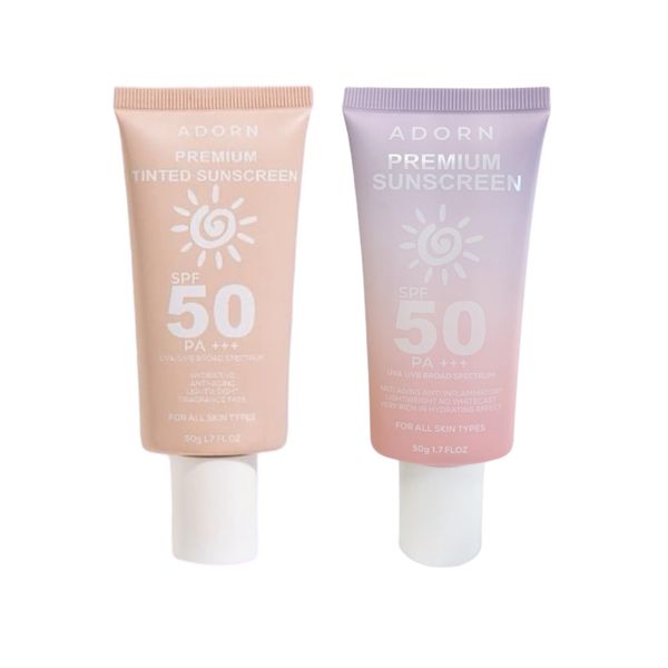 Adorn Premium Sunscreen and Tinted Sunscreen, 50ml Each