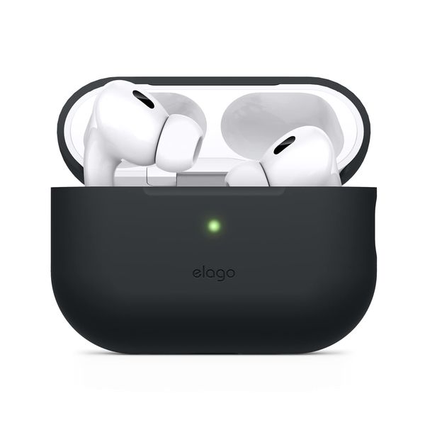 elago Silicone Case Compatible with Apple AirPods Pro 2nd Gen, Front LED Visible, Supports Wireless Charging (Black)