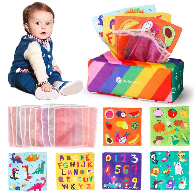 kramow Babyspielzeug ab 6 Monate, Montessori Spielzeug, Baby Motorikspielzeug 1 Jahr, Baby Tissue Box 0-6 Monate,Baby Spielzeug Jungen Mädchen