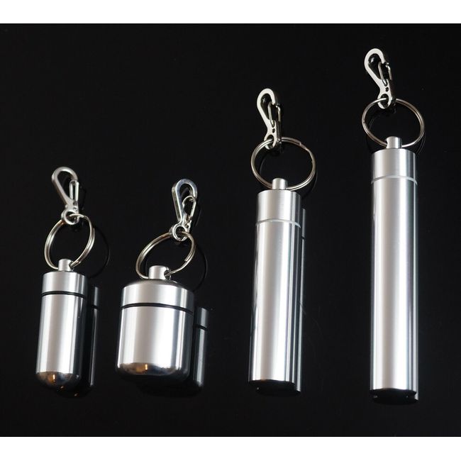 4pcs Set Waterproof Aluminum Pill Container Capsule Bottle Keychain Clip Silver