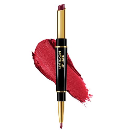 NILKJAR Plum Red Women's Matte Lipstick and Lip Liner Set,DNM Double-ended Design Lipstick and Lip Liner in One,Lasting Waterproof Lipstick and Lip Liners Combo Lip Liner Pencil Set 02#