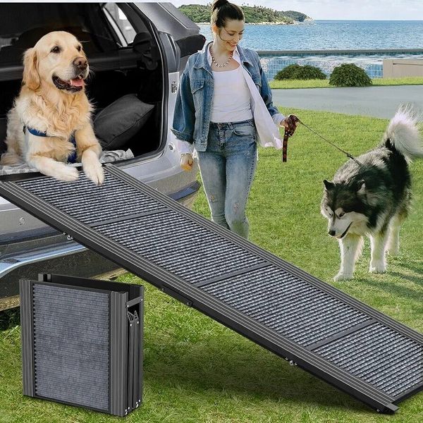 Dog Ramp for Car, 63" Long & 17" Wide Folding Portable Pet Stair Ramp with No...