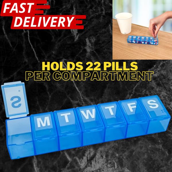 Weekly (7-Day) Pill Organizer, Vitamin Planner, And Medicine Box, Medium Compart