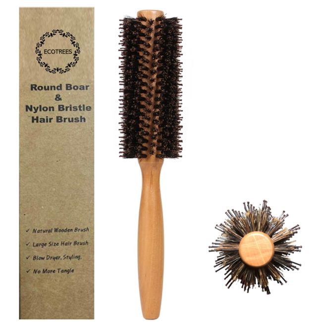 ECOTREES Boar Bristle & Nylon Pin Round Hair Brush for Blow Dry, Styling, Curling, Volumizing | No more tangle