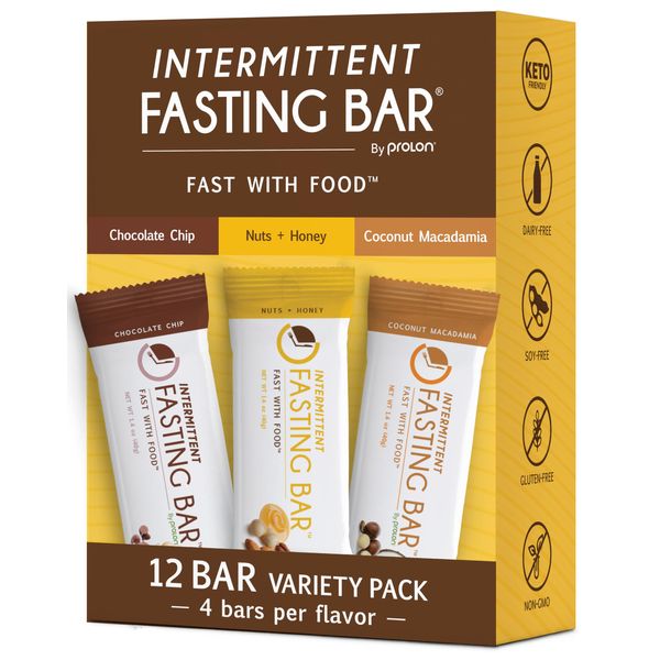 Prolon Fast Bars | Keto, Gluten Free, Dairy Free, Plant Based Protein, For Intermittent Fasting | Developed to Not Break a Fast | Variety Pack | Nuts & Honey, Chocolate Chip, Coconut Macadamia, 12 Ct