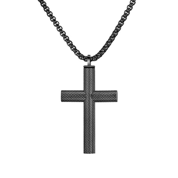 Oidea Men's Cross Urn Necklace, Cross for Ashes, Perfume Bottle Pendant, Stainless Steel, Openable, Black, Simple, Classic, Gothic, Antique, Charm, with Bag