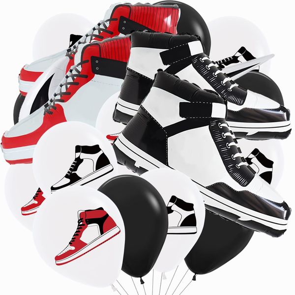 ScHaan Retro Basketball Shoe Balloons Sneaker Balloons Football Trainers Balloons Boys Birthday Party Decorations Sports Balloons Footwear Boys Men Black White Bedroom Living Room Decor