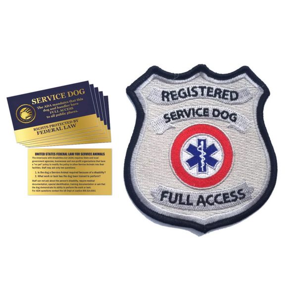 Registered Service Dog Sew On Patch - Includes Five Service Dog Law Handout Cards – for Service Dog Vest or Harness