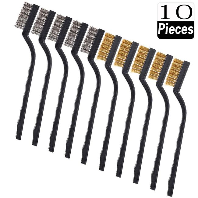 Wire Brush Set- 3 Pieces Brass/Stainless Steel/Nylon Brushes for Cleaning  Rust Removal, Dirt, Paint Scrubbing 