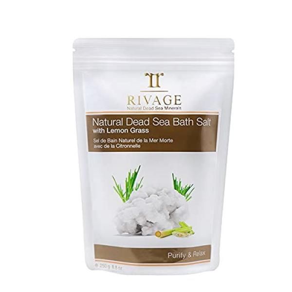 Rivage Bath Salts Natural Dead SEA Mineral Bath Lemon Grass 250g Natural Cleansing and Relaxation Vegan Friendly, Animal Tested