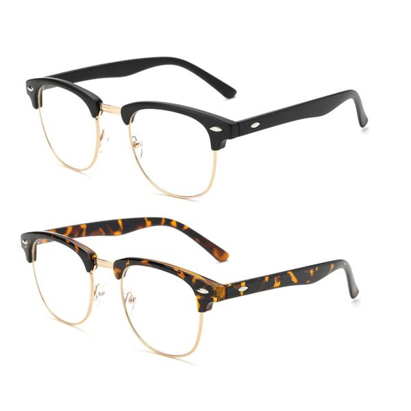 Pro Acme Blue Light Blocking Glasses Semi Rimless Frame Filter Blue Ray Computer Glasses（Matte Black丨Gold+ Tortoise 2Pcs）