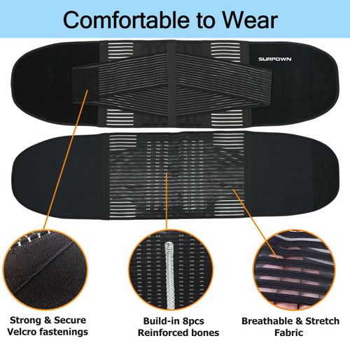 SURPOWN Back Support Belt, Back Brace lumbar support for Men Women, Grade Back Support girdle for lower back pain Relief and Injury Prevention, Posture Corrector Scoliosis Sciatica Spinal, Black L