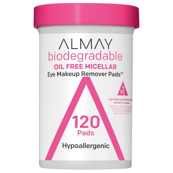 Almay Biodegradable Makeup Remover Pads, Micellar Gentle, Hypoallergenic, Fragrance-Free, Dermatologist & Ophthalmologist Tested, 120 count (Pack of 1)