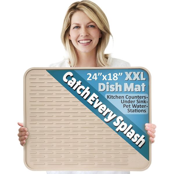 XXL Silicone Dish Drying Mat for Kitchen Counter or under Sink, 24" X 18" Extra