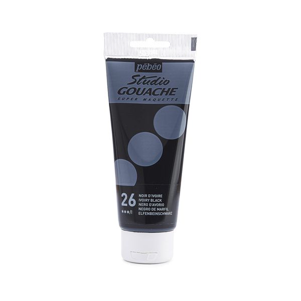 PEBEO Studio Gouache Fluid Paint - 100 ml, Ivory Black, Velvet Matte Formula, for Acrylic Painting and Illustration, Arts and Crafts Supplies (290026)