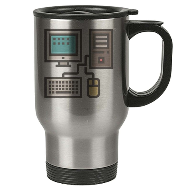 Geek Travel Mug - Desktop Pc Monitor Keyboard Mouse - Thermal Eco ...
