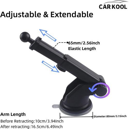 CarsMinders Car Camera Mount, Mobile Phone Mount Base, Suction Cup Dash cam Mount, extendable arm, Suitable for Windshield Dashboard Suction Cup Mount