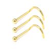 3pcs Gold Nose Stud Hook Screw Curve Plain Ball 2mm Body Piercing