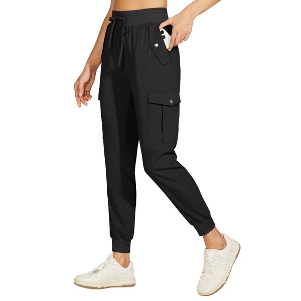 WILLIT Damen Cargo Joggerhose Wanderhosen Leichte Jogginghose Schnelltrocknende Cargohose Outdoor Jogger Athletisch Workout Reise Casual Hose Wasserdicht Schwarz M