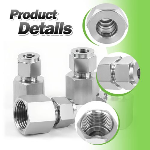 Goldpea Stainless Steel 304 Compression Coupler Tube Fitting 1/2" OD x 1/2" NPT Female Connector with Double Ferrule Adapter, Pack of 2
