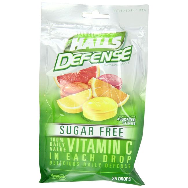 Halls Defense Sugar Free Citrus Drops, 25 ct