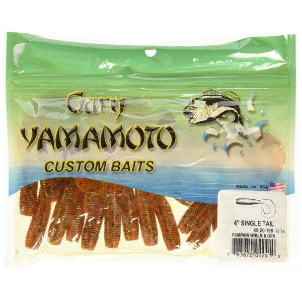 Gary Yamamoto ccSingle Tail Grub 4', Pumpkin w/ large black, small green