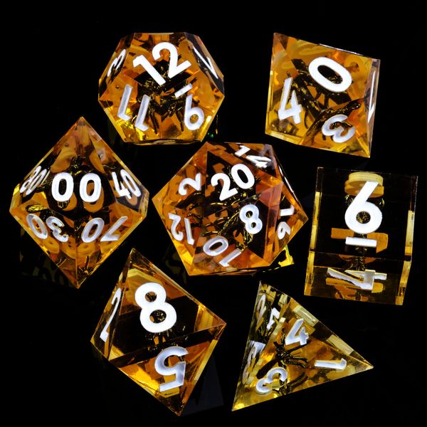 Mini Planet Resin RPG MTG Table Games DND Sharp Edge Polyhedral Dungeons and Dragons 7Pcs Handmade Dice Set