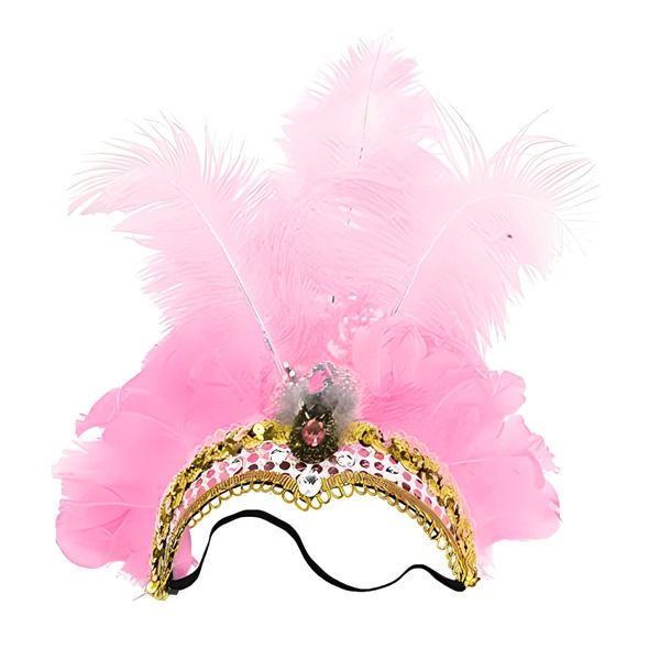 Goenb Mardi Gras Headband, Mardi Gras Headband for Women Girls Showgirl Carnival Feather Headpiece for Hawaii Costume Party (Pink)