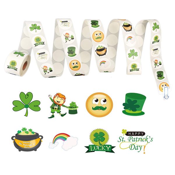 AISENO 500pc St. Patrick's Day Roll Stickers for Crafting, Decorating, and Shamrock Party Favors Decorations Ireland, Spring Holiday Decorations Gift Accessories