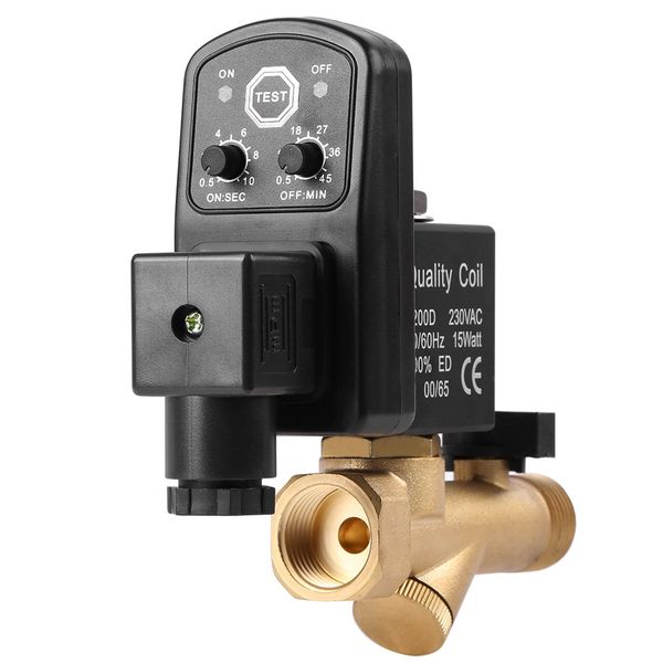 Automatic Drain Valve G1/2 DN15 Automatic Electronic Timed Drain Valve for Air Compressor Condensate Management (AC230V)