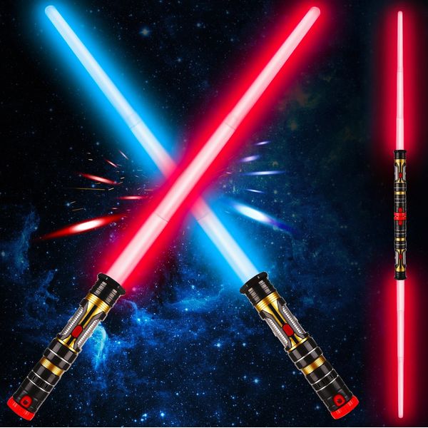 Bakatatoyz Light Up Saber 2-in-1, Led (3 Colors) Fx Dual Sword Set with Sound(Motion Sensitive) and Expandable Handle for Galaxy War Fighters and Warriors, Halloween Party, Kid, Birthday Presents