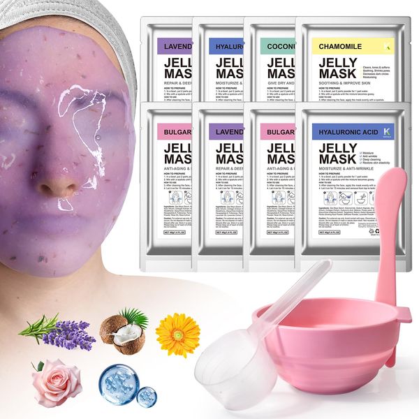 KERUILA Jelly Masks For Facials Professional, Peel Off Jelly Face Mask Skincare, Jelly Mask Powder for Facials Mask Mixing Bowl Set, Hydrojelly Mask Kit for Hydrating, Nourishing & Soothing