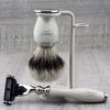 Set Featuring Silver Tip Badger Hair Brush &Triple Edge Cartridge Replaceable Head Razor &,Stand for Both.