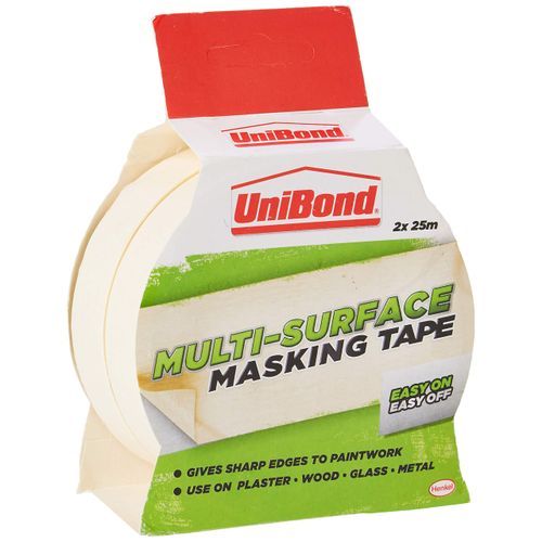 UniBond 1418302 Easy on Easy Off Masking Tape, 25 mm x 25 m - Cream, Pack of 2