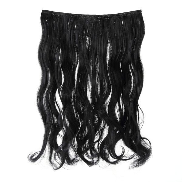 Prettyland -DQ138 50 cm lange Volumen gewellt one-piece Clip-In-Extensions Haarverlängerung Haarteil- BK01 tief schwarz