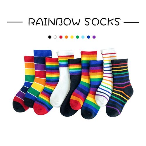 EIAY Shop Little Girls' Boys' Rainbow Stripes Cotton Crew Socks (Rainbow 6 Pack, 3-5 Years)