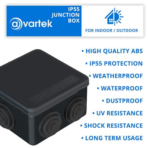 2 x IP55 Waterproof Junction Boxes, IP55 Dustproof Weatherproof Electrical Project Box, Universal Surface Mounted Enclosure Box for Indoor Outdoor Electrical Cables (85x85x50mm) – AVARTEK (Black)