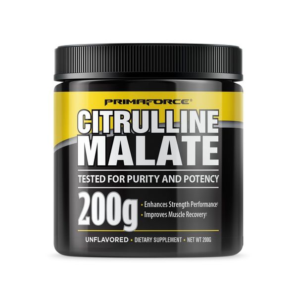 PrimaForce L-Citrulline Malate Powder, Unflavored Pre Workout Supplement, 200 grams - Boosts Energy, Aids Recovery, Enhances Strength Performance – Vegan, Non-GMO