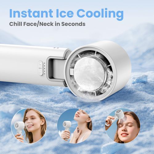 DAXUNXUN Portable Mini Handheld Fan with Ice Pack Cooling, 180° Adjustable Head, Hook & Phone Stand, 13000RPM Turbo 5-Speed, 4000mAh Battery, Personal Fan for Travel/Office/Outdoor (Milky White)