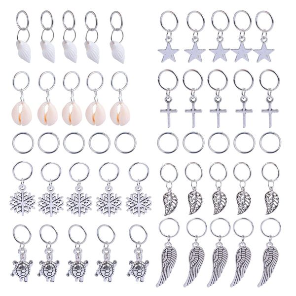 Minkissy Hair Braid Rings B 50pcs Braids Accessories Hair Clips Silver Ring Shell Leaves Star Conch Snowflake Pendant Charms Hair Clip Headband Accessories Decorative Hair Clips