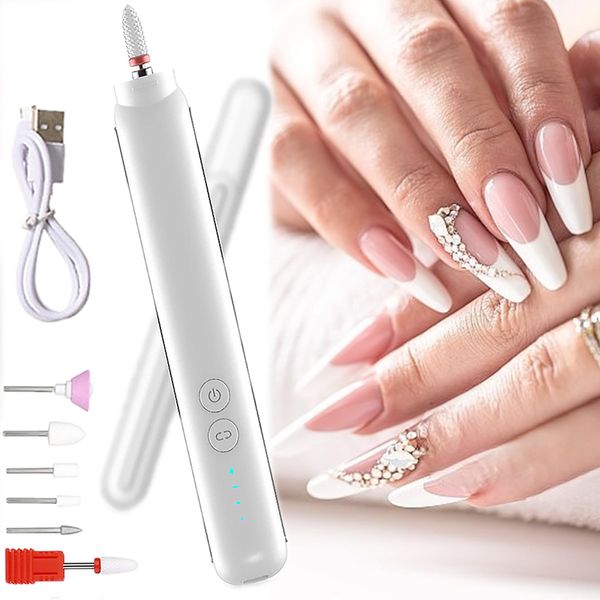 DXIA Electric Nail Trimmer, Professional Nail Drill, Nail Polishing Machine with Five Types of Grinding Heads Low Vibration and Low Noise, 18000RPM Adjustable Speed Portable Nail DIY Set